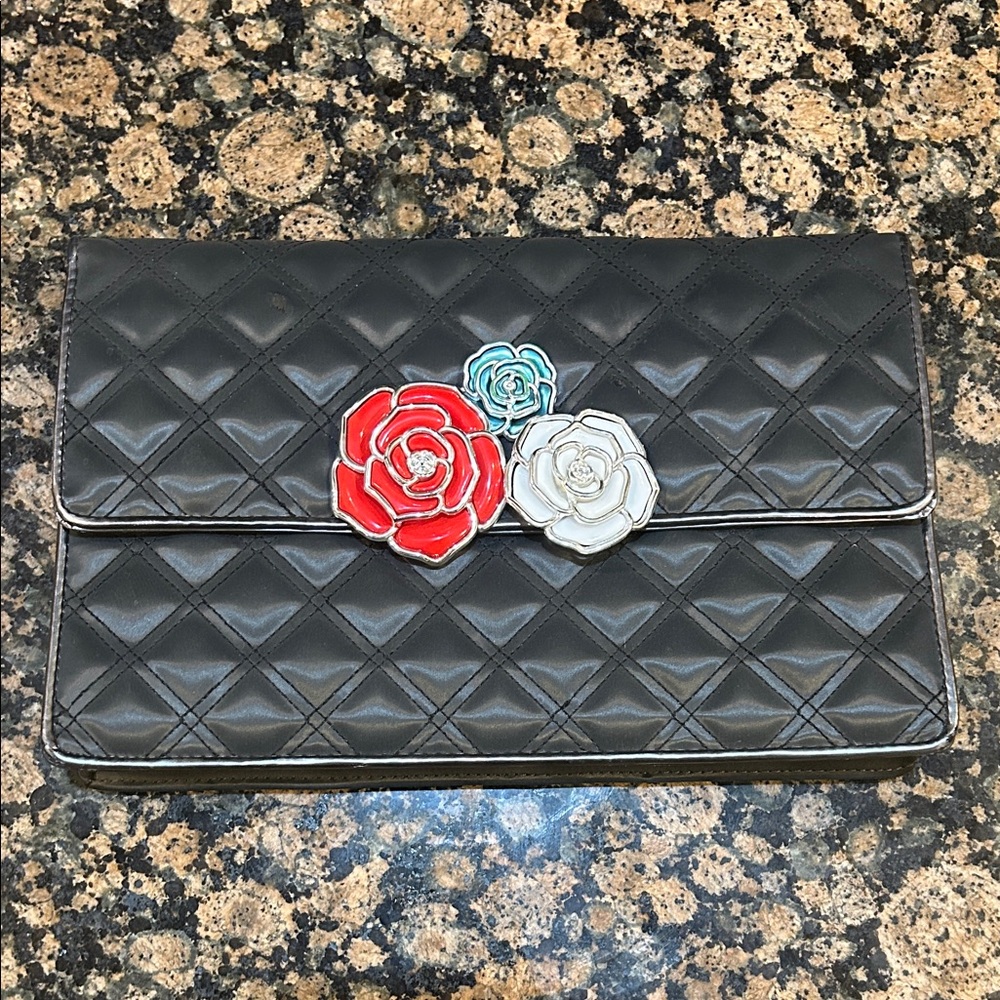 Jacobs by Marc Jacobs Black Quilted Clutch with Floral Accents